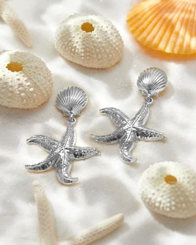UANNEAU Silver Chunky Earrings for Women Trendy, 14K White Gold Plated Dainty Starfish Earrings Statement Minimalist Hypoallergenic Stud Earrings - Thumbnail 5