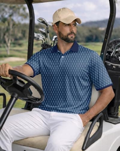KUYIGO Mens Golf Polo Shirt Quick Dry Breathable Moisture Wicking UPF 40+ Printed Short Sleeve Performance Shirt,S - Thumbnail 2
