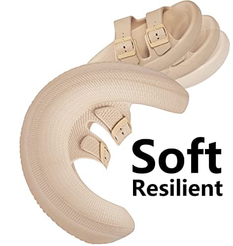 Weweya Soft Foam Slides Sandals for Women and Men Eva Rubber Flat Cozy Slides Outdoor Indoor Pool House Bath Shower Slippers Shoes Tan Men Size 10 10.5 Women Size 11 11.5 - Thumbnail 5