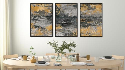 ASDCEUTICALS Large Canvas Wall Art - Gray Green Golden Abstract Pictures for Living Room Vintage Wall Decor Retro Rustic Prints Black Float Framed for Bedroom Dinning Room 24" X 36" X 3 pcs - Thumbnail 3