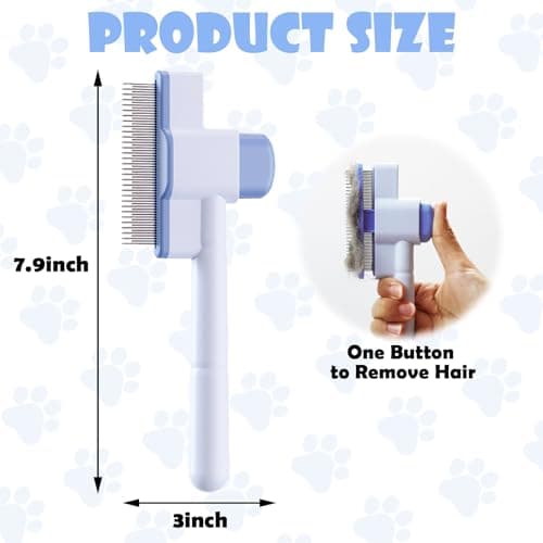 Cat Comb Pet Comb Self Cleaning Upgraded Cat Brush for Long Haired Cats & Dogs, Blue - Thumbnail 2