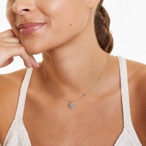 GIRIOIZ Sterling Silver Necklace Uranus Pendant Necklace high carbon diamond Pendant For Her Woman Wife Girlfriend Daughter Present For Birthday Valentine Wedding Anniversary (silver) - Thumbnail 5