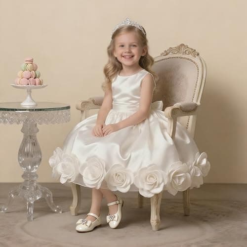 BOGELOO Toddler Girls Flats Mary Jane Flower Girls Dress Shoes School Wedding Party Shoes(White,5) - Thumbnail 2