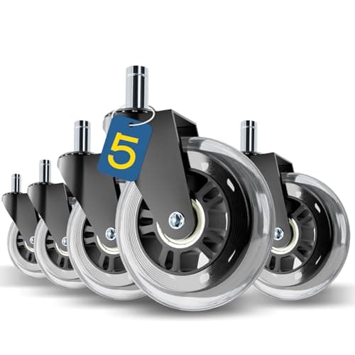 Office Chair Wheels Replacement,3" Rubber Casters 7/16" Stem,Universal fit for Most Rolling/Gaming Chairs,Floor Protection for Carpet/Hardwood/Tile,Smooth&Quiet Rolling, Set of 5 (Transparent) - Image 1