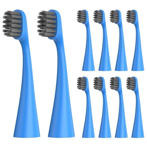 Harobey Replacement Toothbrush Heads Compatiable with Burst Kids Electric Toothbrush, Soft Charcoal Bristles for Gentle on Gum & Deep Cleaning, Blue, Pack of 10