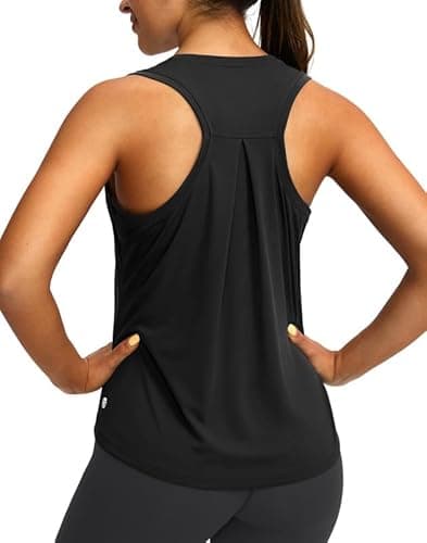 Women's Workout Tops Racerback Athletic Tank Tops Sleeveless Loose Fit Yoga Running Gym Shirts for Women(Black,S) - Image 1