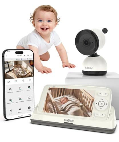 ALIOBC Smart Baby Monitor with Camera and Audio WiFi & No-WiFi Modes AI Cry Detection Night Vision 1080p FHD Camera and 5" Large Screen Two-Way Talk 1000ft Range Smart Alert Easy Setup for New Parents