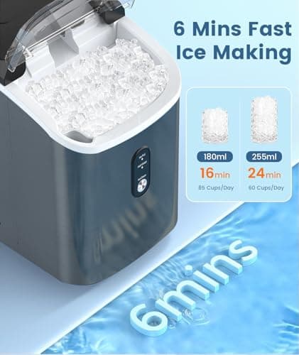 Antarctic Star Nugget Ice Maker Countertop,34Lbs/24H, One-Click Operation, Self-Cleaning, Ice Scoop&Ice Basket, Stainless Steel Pebble Ice Machine for Kitchen/Office/Bar (Steel Black) - Thumbnail 3