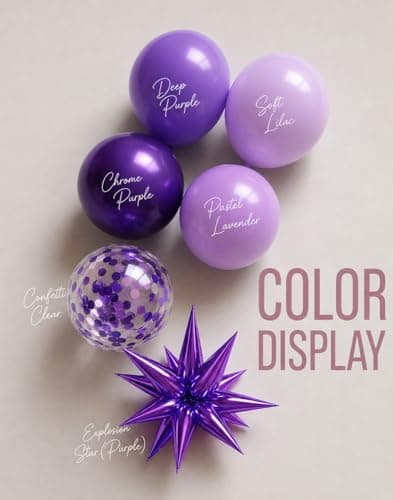 Purple Balloons Arch Kit, 140Pcs Metallic Dark Light Purple Confetti Balloons with Stars for Wedding Bridal Shower Butterfly Birthday Party Decorations - Thumbnail 4