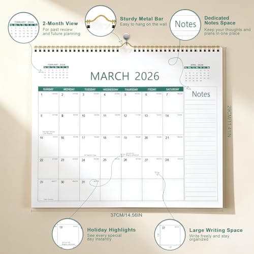 ANYZONE Desk Calendar 2026-2027, 18 Months Calendar from Jan. 2026 to Jun. 2027, 14.5" x 11.5" Desktop/Wall Monthly Calendar with Large Squares, Notes Section for Home, School, Office - Thumbnail 2