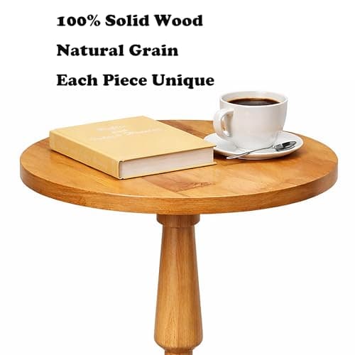 Small Side Table for Small Spaces - Modern Accent End Table with Solid Wood Top and Pedestal Leg - Compact Drink Table for Corners, Sofa, Couch - Perfect for Office, Livingroom, Bedroom - Thumbnail 3