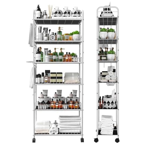 Seadasyoon 10in 6 Tier Slim Storage Cart with Wheels, Narrow Space Rolling Shelving Unit with Handle, Metal Wire Mobile Organizer Rack for Kitchen Bathroom Office Laundry - Image 1