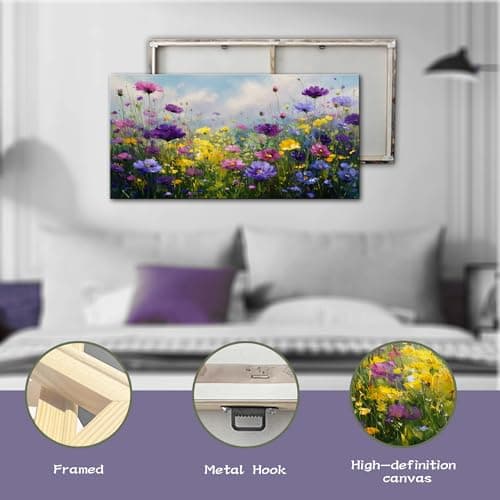 The Mode Art Meadow Canvas Wall Art Wildflower Nature Colorful Canvas Artwork Bedroom Living Room Entryway Room Decor 20X40inch - Thumbnail 2