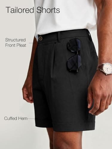 JEMLDL Mens Black Cotton Linen Shorts 7 Inch Inseam Casual Pleated Summer Vacation City Wear Elastic Waist Dressy Shorts with Pockets X-Large - Thumbnail 6