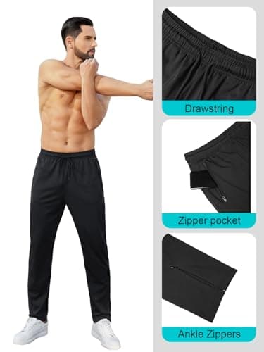 Auxo Men Joggers Pants Workout Running Jogger Track Pants Slim Fit Gym Jogger Pants with Zipper Pockets Black L - Thumbnail 4
