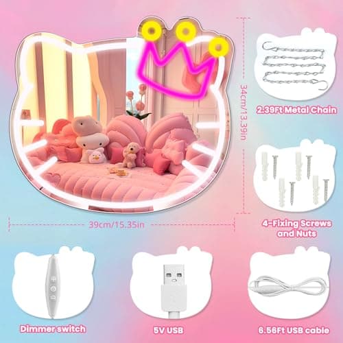 Anime Vanity Mirror with Neon Sign, 15.3 x 13.3 Inch USB Powered Makeup LED Mirror with Adjustable Brightness, Anime Style Room Wall Decor for Girls Teen Bedroom Women Children Gift Birthday Christmas - Thumbnail 3