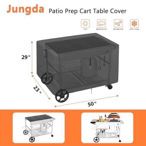 Jungda Outdoor Dining Cart Cover for Feasto 50 Inch Three-Shelf Movable Food Prep and Work Cart Table, Waterproof Outdoor Grill Cart Pizza Oven Table Cover - 50 X 23 X 29 Inch - Thumbnail 2