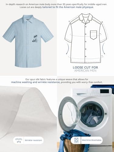 Havana Breeze Mens Hawaiian Shirt Short Sleeve Plaid Beach Shirts Casual Relaxed-Fit Print Camp Shirts Light Blue L - Thumbnail 5