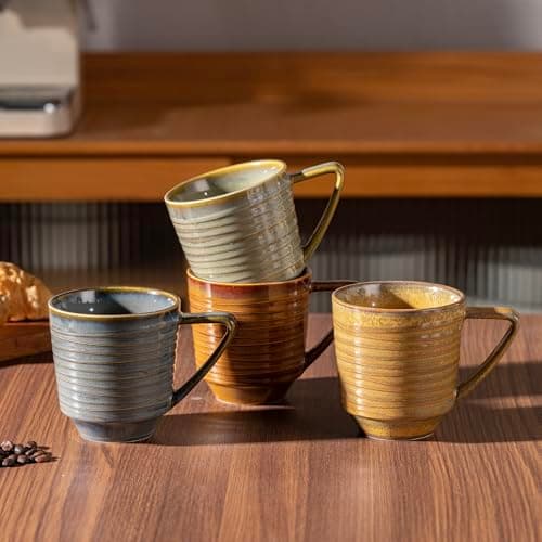 Noevany Ceramic Mugs Set of 4, Mug for Coffee Milk Latte Cappuccino Tea, Office Home Dishwasher Microwave Freezer Safe Stoneware Mixed Cup Mug 13 oz Coil A - Thumbnail 3