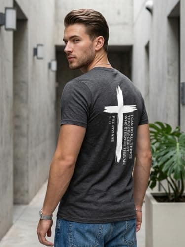 Christian Shirts for Men Jesus Faith Cross Religious Sayings Tshirt Vintage Bible Verse Inspirational Tee Tops Darkgrey1 XL - Thumbnail 3