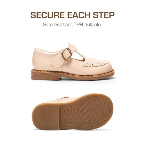 DREAM PAIRS Toddler Little Girl's Mary Jane Dress Shoes - Ballet Flats for Girl School Uniform Shoes,Size 9 Toddler,Nude,KKUMFA2509 - Thumbnail 5