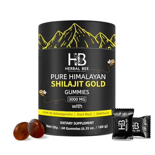 Herbal Bee Shilajit Gummies: Pure Himalayan Shilajit with Ashwagandha & Fulvic Acid, 85+ Micronutrients Trace Minerals - No Added Sugar, 100% Natural & Organic, Non-GMO for Men & Women | 60 Gummies - Image 1
