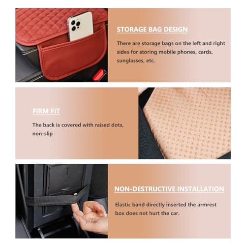 XUPEIXUN Car Center Console Cover,Microfiber Leather Car Armrest Cover Cushion with Storage Bags, Universal Car Armrest Storage Box Car Interior Accessories for Most Vehicles, Red - Thumbnail 3