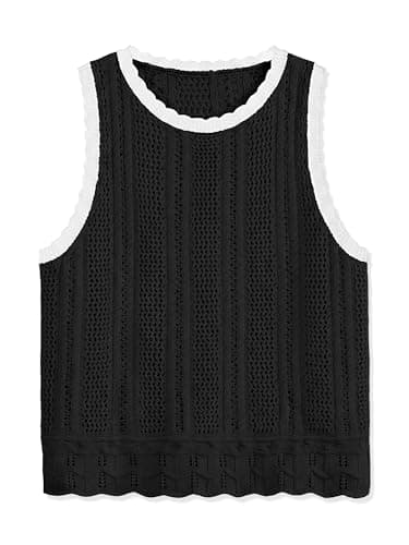 Anbech Beach Cover Ups for Women Summer Crochet Knit Sweater Vest Mesh Hollow Out Sleeveless Shirts Swimsuit Resort Wear for Women 2026,Black,XL - Thumbnail 4