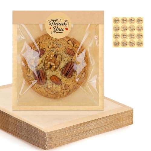 120 Pack Cookie Bags with Seal, 5.7x6.5 Inch Self Sealing Kraft Bakery Bags with Window, Heat Sealable & Grease Resistant To Go Sleeves for Donuts Scone Brownie Waffle Snacks - Image 1