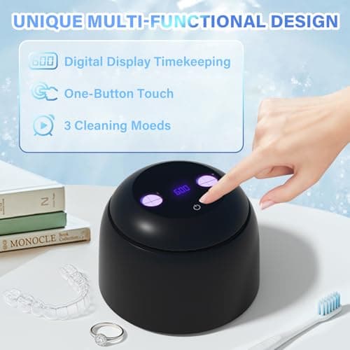 Upgraded Ultrasonic Retainer Cleaner Machine, 45kHz Dental Cleaning for denture Jewelry, Watch Strap, Night Guards, Toothbrush, Mouth Guards, Aligner, Braces,Denture Cleaners Digital Timer, 200ML - Thumbnail 3
