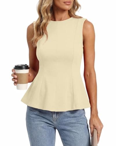 BTFBM Womens Summer Tops 2026 Business Casual Outfits Crew Neck Sleeveless Shirts Slim Fit Peplum Tank Top(Yellow, Small) - Image 1