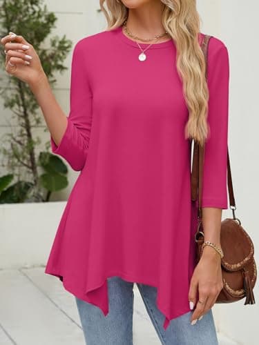 JUSTFASHIONNOW Women's Maternity Tops 3/4 Sleeve Dressy Casual Plus Size Tunic Tops to Wear with Leggings Work Shirts Business Blouses（Rose Red，3X-Large - Thumbnail 3