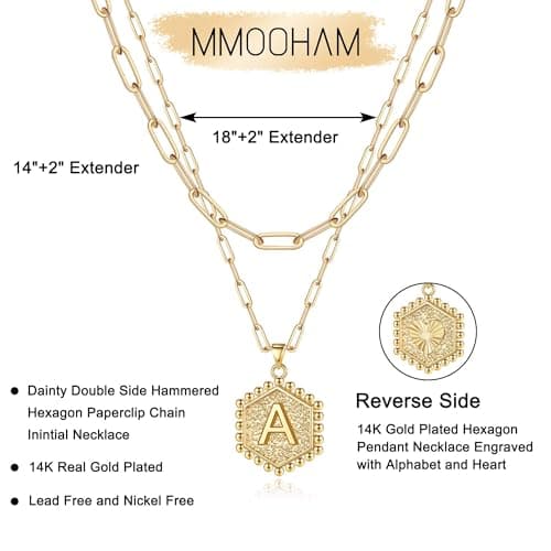 M MOOHAM Dainty Layered Initial Necklaces for Women Trendy - Cute Letter Initial L Necklace 14K-Gold-Plated Layered Necklaces for Women - Thumbnail 6