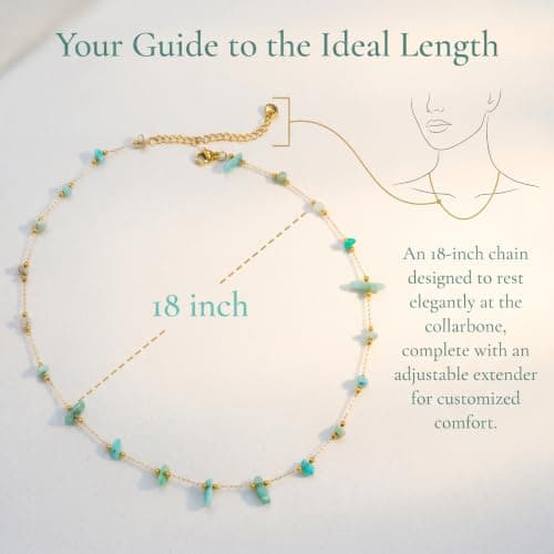 Geumkecy Handmade Green Amazonite Choker Necklace for Women Natural Gemstone Chain 18K Gold Jewelry Birthday Christmas Gift for Women 18inch Valentine Gift for Her - Thumbnail 2