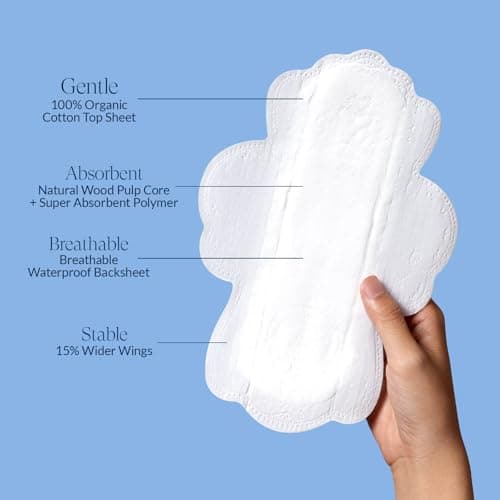 100% Organic Pads for Women 54ct, Ultra Thin Unscented Feminine Period-Pads with Wing, Regular Absorbency Sanitary Pad, Organic Cotton Pad Menstrual (Regular, Size 3, 54 Count) - Thumbnail 5