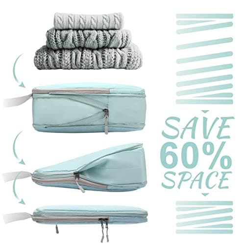 WOOMADA Compression Packing Cubes for Suitcases Travel Essentials 4 Set Expandable Travel Bags Organizer for Luggage(turquoise) - Thumbnail 2