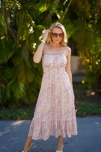 GRACE KARIN Summer Dresses for Women 2026 Vacation,Smocked Floral Maxi Dresses,Boho Beach Long Sundress PurpleGreenFloral XXL - Thumbnail 5