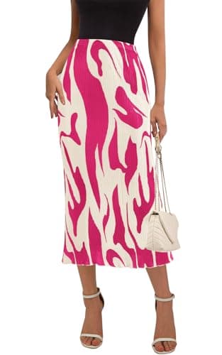 PRETTYGARDEN Womens Skirts Midi Length High Waist Zebra Print A Line Pleated Long Skirt Flowy Summer Stretch Maternity Skirt (Rose Red, Large) - Image 1