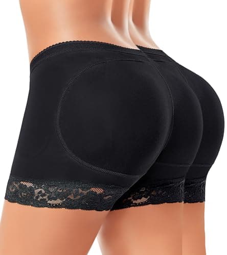 Padded Underwear for Women Butt Lifter Panties Booty Pads Butt Enhancer Lace Boyshorts Shapewear (#3 Black+black, XX-Large) - Image 1