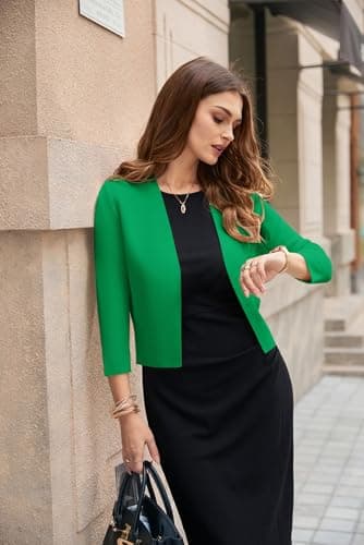 GRACE KARIN Womens Cropped Cardigan Sweater, 3/4 Sleeve Lightweight Shrugs Trendy, Business Casual Top Spring Clothes Green - Thumbnail 6