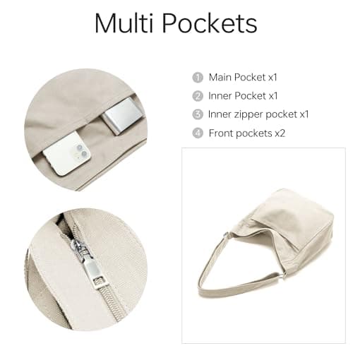 GEMIU Large Crossbody Bags for Women Canvas Hobo Tote Bags with Muti-Pockets and Zipper White - Thumbnail 5