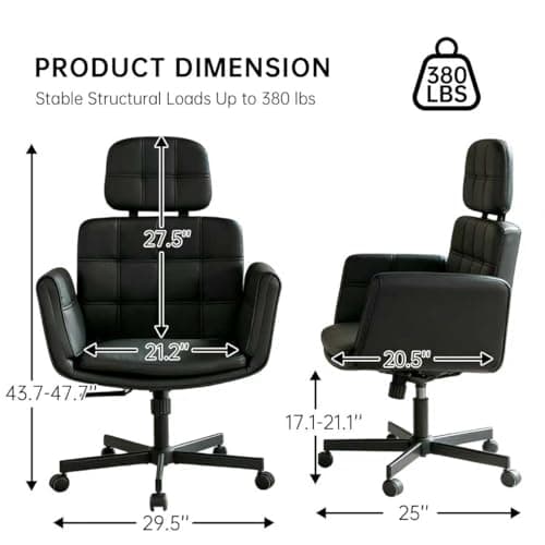 XYPFURN Criss Cross Chair with Wheels & Adjustable Armrests, High Back Faux Leather Executive Desk Chair for Home Office, Comfy Cross Legged Wide Computer Task Chair, Black - Thumbnail 2