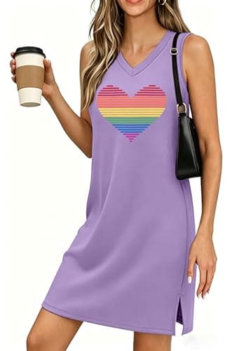 Pride Dress for Women LGBT Rainbow Graphic V-Neck Tank Sundress Summer Sleeveless Beach Dress with Split Gay Pride Equality - Image 1
