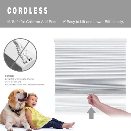 Changshade Cellular Shades Cordless Blinds Blackout for Indoor Windows, Honeycomb Blind Room Darkening Shade 1.5'' Single Cell Pleated, Easy to Install Shade Size 47" Width x 72" Height, White - Thumbnail 2