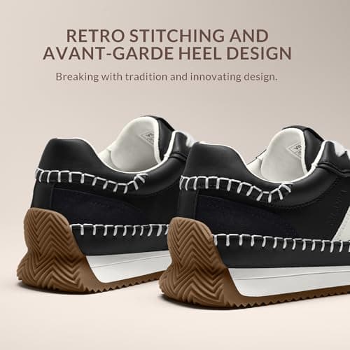 Vilanva Women's Black Fashion Sneakers Casual Tennis Shoes with Non-Slip Retro Gum Sole Ladies Walking Trendy Footwear Size 10 - Thumbnail 5