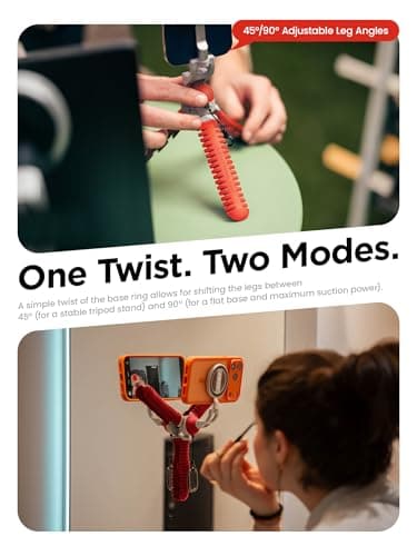JOBY PodZilla™ SuctionTripod Magnetic Kit,Flexible Magnetic Tripod with Suction Legs, 360° Rotation & Dual-Angle Adjustment, Wrap-Anywhere Mount for iPhone Vlogging, Gym, Car, Outdoor & Travel(red) - Thumbnail 6