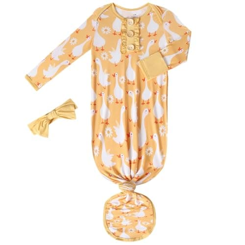 Baby Newborn Knotted Gown, Soft Breathable Viscose from Bamboo for Infant Home Coming Outfit, Knotted Gown with Headband (Ginger Goose, 1-3M) - Image 1