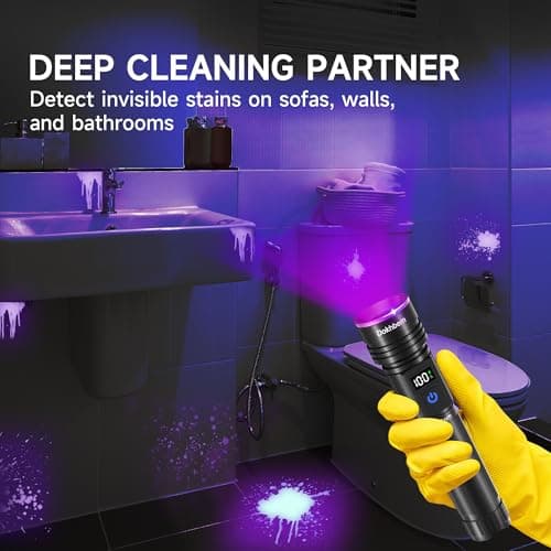 Dokhbem 365nm UV Flashlight Rechargeable, Black Light Flashlight with LCD Display, Powerful Ultraviolet Lights for Pet Urine Detection, Resin Curing, Rockhounding, Scorpion, Uranium Glass, A/CLeak - Thumbnail 6