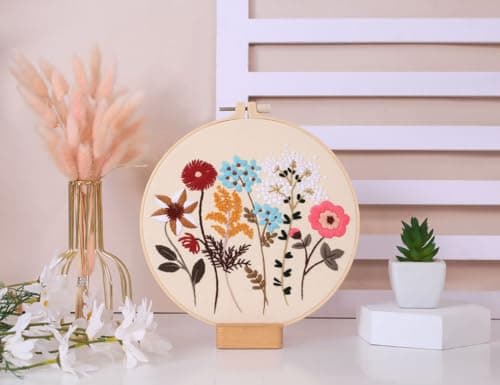 Mozzyyee 3 Sets Embroidery Starter Kit for Beginners Adults Include 3 Embroidery Clothes with Instructions Hoops Floss Thread Fabric Needles (Floral) - Thumbnail 6