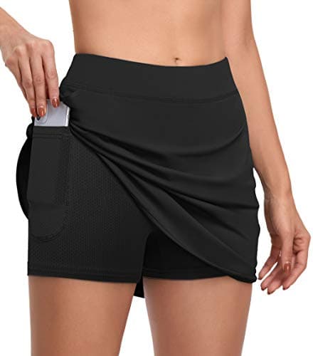 CHICHO Athletic Skorts Skirts for Women,Lady High Waist UPF 50+ Skort Thin Golf Casual Skort with Pockets Breathable Tennis Skirt Work Wear Autumn Black XLarge - Thumbnail 2